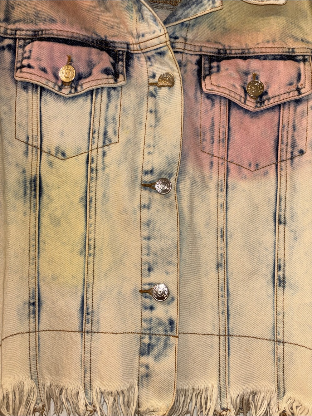 Vigoss Pink and Blue Tie-Dye Cropped Denim Jacket Med EUC - Picture 5 of 9